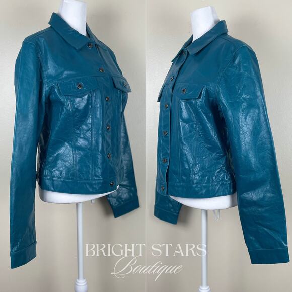 Rare Blue Teal Leather Jacket ASO Dawn Summers Buffy The Vampire Slayer Y2K - Picture 7 of 13